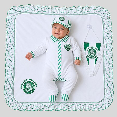 Kit Bebê Palmeiras Saída Maternidade Macacão Manta e Boné