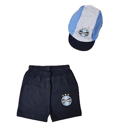 Kit Bebê Grêmio Com Shorts e Boné Oficial