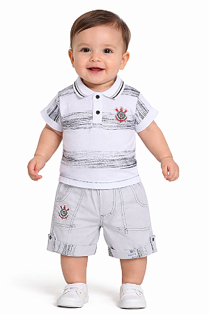 Conjunto Bebê Corinthians Polo e Bermuda Oficial