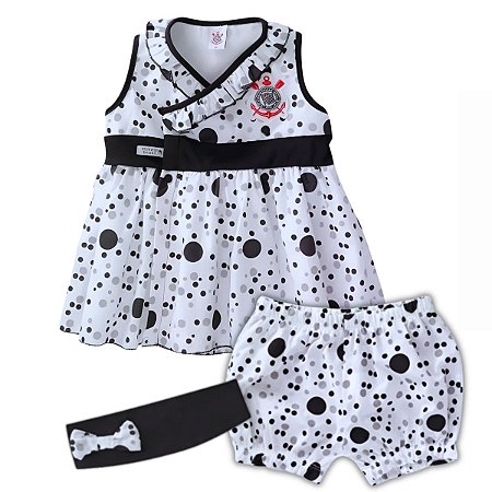 Vestido Bebê Corinthians  com Shorts e Tiara Oficial