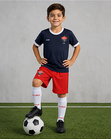 Uniforme Infantil Vitória Conjunto Artilheiro Preto Oficial