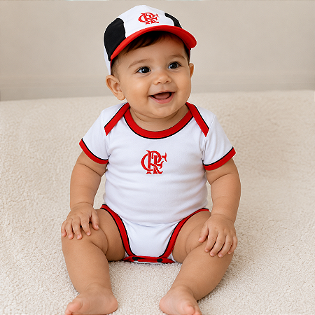 Kit Bebê Flamengo 2 Peças com Body e Boné Oficial