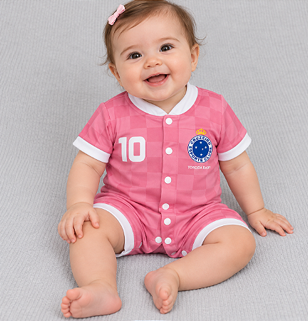 Macacão Bebê Cruzeiro Curto Rosa - Torcida Baby