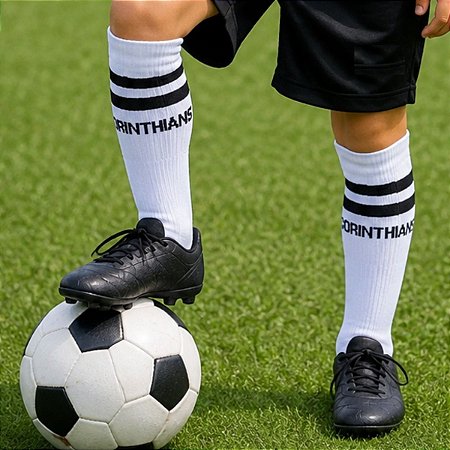 Meião Futebol Corinthians Infantil Juvenil Branco Oficial