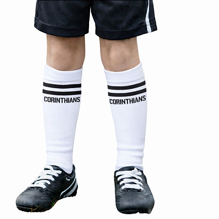 Meião Futebol Corinthians Infantil Juvenil Branco Oficial
