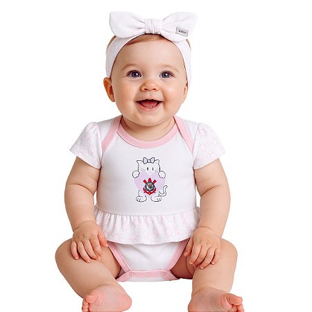 Body Saia Corinthians Gatinha Rosa Com Lacinho Oficial
