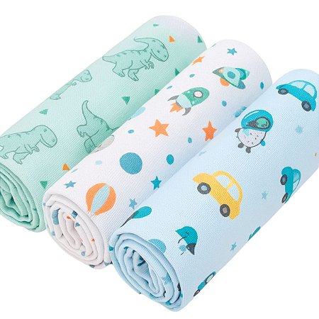 Cueiro Flanelado Estampado 80x50Cm Com 3 Pçs Azul