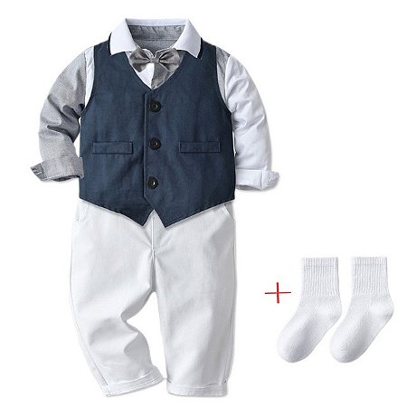 Roupa Bebê Social Camisa Colete Calça e Meias
