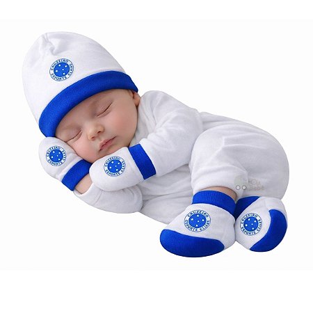 Kit Bebê 3 Pçs Cruzeiro Touca Luva e Meia Oficial