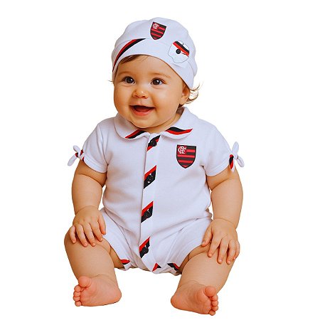 Macacão Bebê Flamengo Curto Com Gorro Oficial