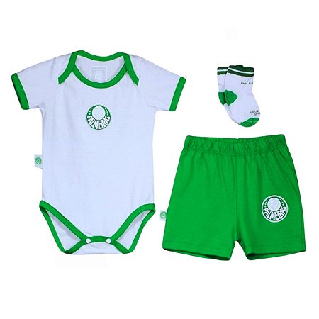Kit Bebê Palmeiras Body Shorts e Meia Oficial