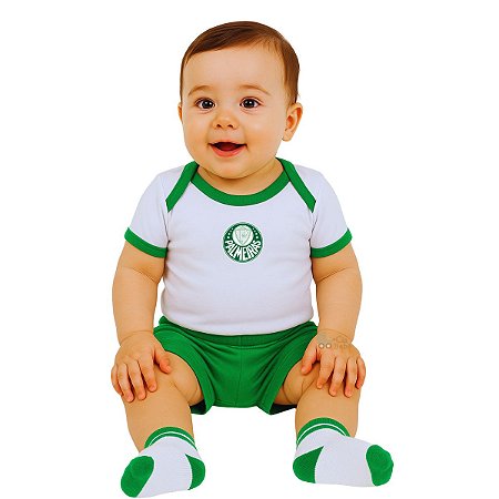 Kit Conjunto Bebê Palmeiras Body Shorts e Meia Oficial