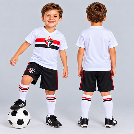 Uniforme Infantil São Paulo Kit 3 Pçs Meião Branco Oficial