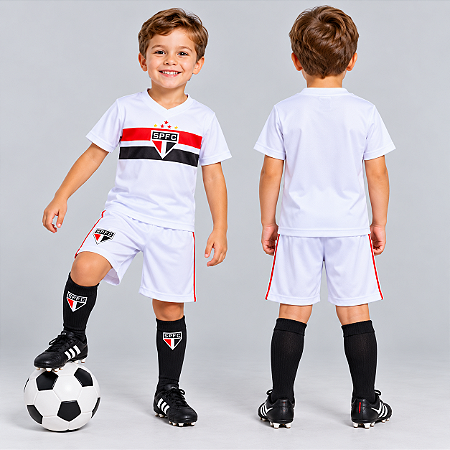 Uniforme Infantil São Paulo Branco Kit 3 Pçs Oficial
