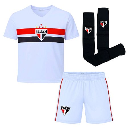 Uniforme Infantil São Paulo Branco Kit 3 Pçs Oficial