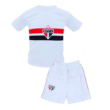 Uniforme Infantil São Paulo Camiseta e Shorts Branco Oficial