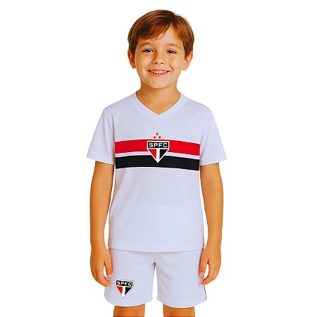 Uniforme Infantil São Paulo Camiseta e Shorts Branco Oficial