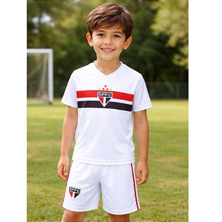 Uniforme Infantil São Paulo Camiseta e Shorts Branco Oficial