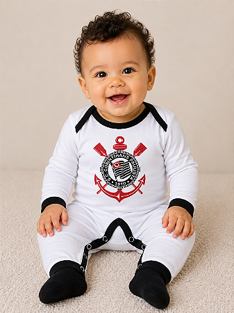 Macacão Bebê Longo Corinthians Escudo Timão Oficial