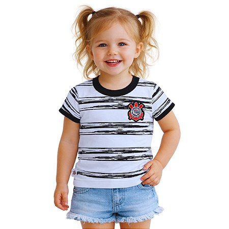 Camiseta Infantil Corinthians Listras Feminina Oficial