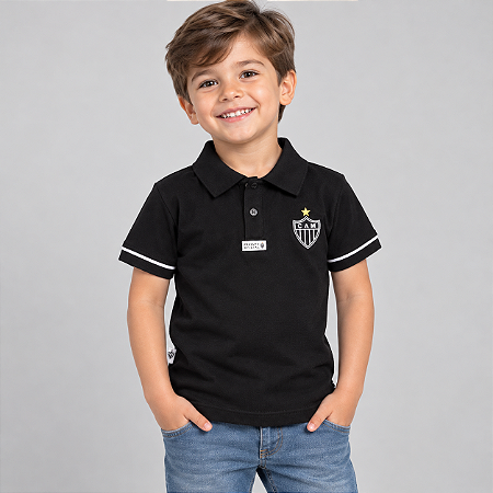 Camisa Polo Infantil Atlético MG Preta Oficial