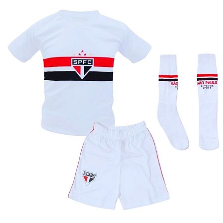Uniforme São Paulo Infantil Branco Kit Com 3 Pçs Oficial