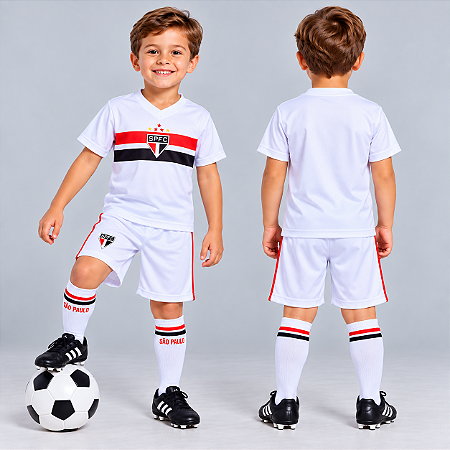 Uniforme São Paulo Infantil Branco Kit Com 3 Pçs Oficial