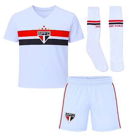 Uniforme São Paulo Infantil Branco Kit Com 3 Pçs Oficial
