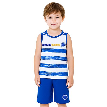 Conjunto Infantil Cruzeiro Regata e Shorts Listras Oficial