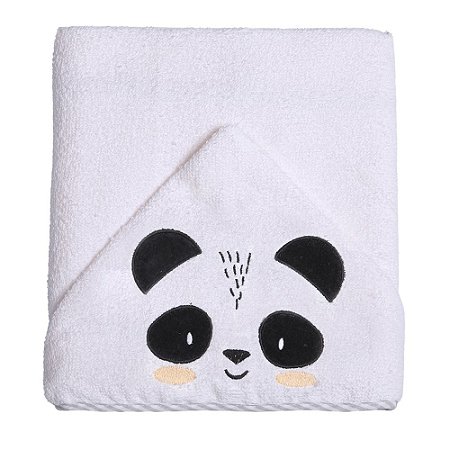 Toalhão De Banho Com Capuz Bordado Panda 1,10mx80cm Papi