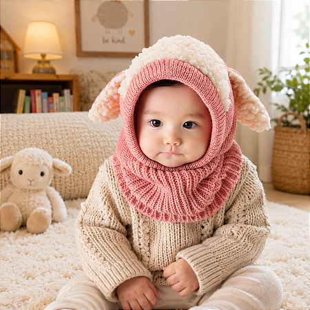 Touca Gorro Cachecol Bebê Infantil Cobre Orelhas Rosa