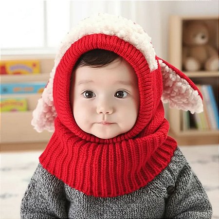 Touca Gorro Cachecol Bebê Infantil Cobre Orelhas Vermelho