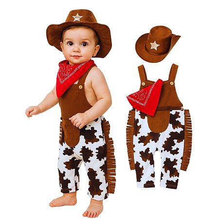 Fantasia Bebê Cowboy Country Vaqueiro 3 Peças
