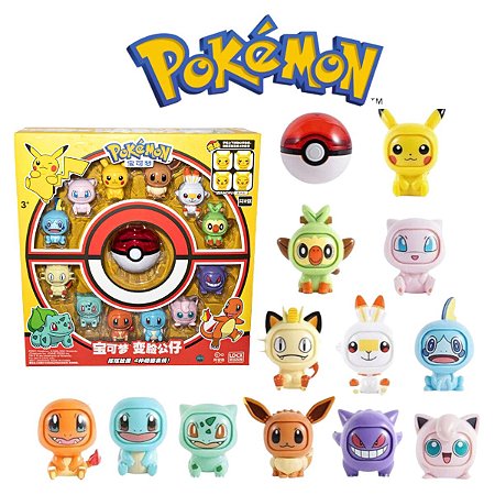 Box Com 12 Bonecos Pokémon Face + Pokébola Muda Rosto