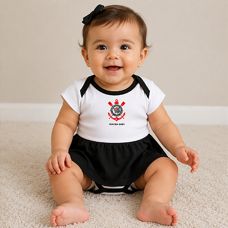 Body Vestido Corinthians Bebê Oficial Torcida Baby