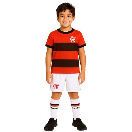 Uniforme Infantil Flamengo Shorts e Meião Branco Oficial