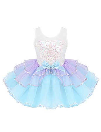 Vestido Infantil Ballet Tutu Lantejoulas Azul/Lilás