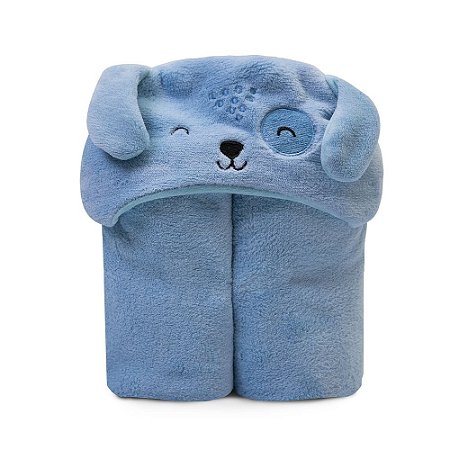Cobertor Bebê Microfibra com Capuz Cachorrinho Azul Papi
