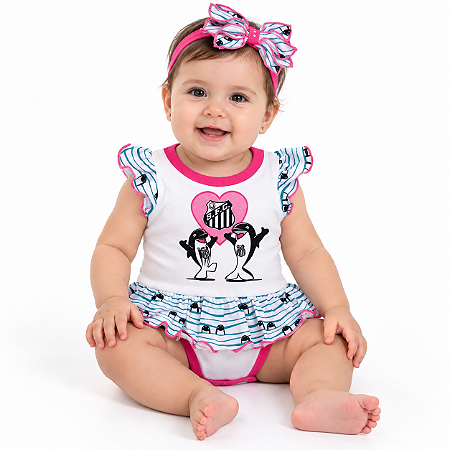 Body Vestido Bebê Santos Com Laço Oficial