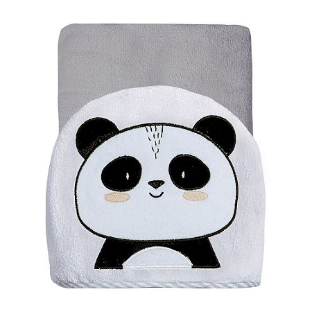 Toalha De Banho Forrada Panda Com Capuz Bordado Papi