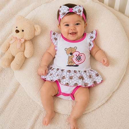 Body Vestido Corinthians Ursinho Com Laço Oficial