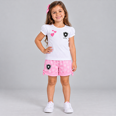 Conjunto Infantil Botafogo Feminino Branco e Rosa Oficial