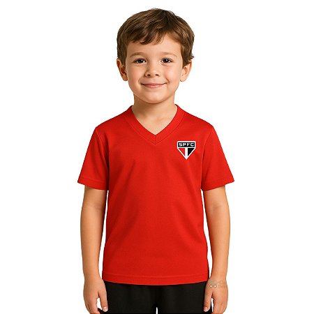 Camiseta Infantil São Paulo Vermelha Gola V Oficial