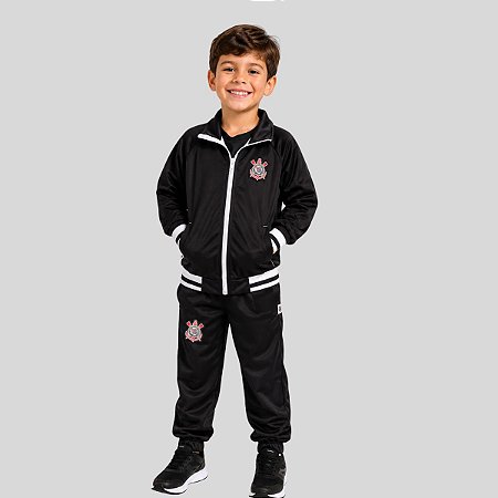Conjunto Infantil Corinthians Agasalho Jaqueta e Calça Preto