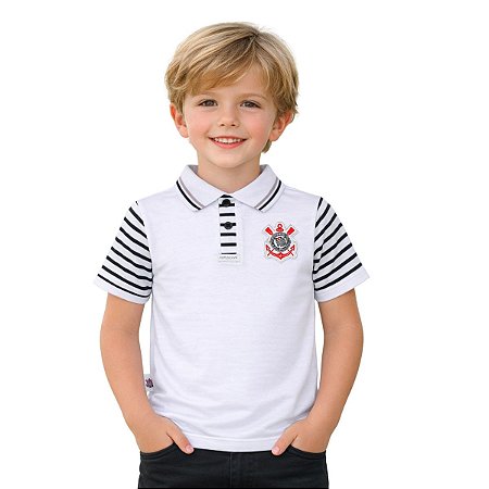 Camisa Polo Infantil Corinthians Branca Oficial