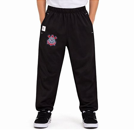 Calça Infantil Juvenil Corinthians Preta Flanelada Oficial