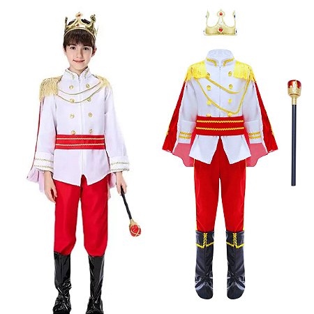 Fantasia Infantil Príncipe Realeza C/ Capa e Bastão Vermelha