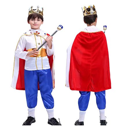 Fantasia Infantil Príncipe Com Capa Coroa e Bastão