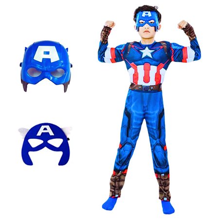 Fantasia Infantil Capitão América Com Músculos e 2 Máscaras