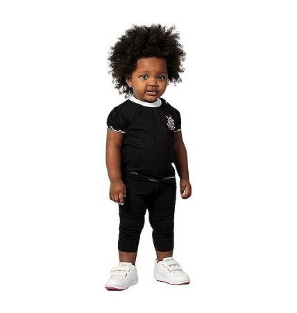 Baby Look Bebê Corinthians Preta Feminina Oficial